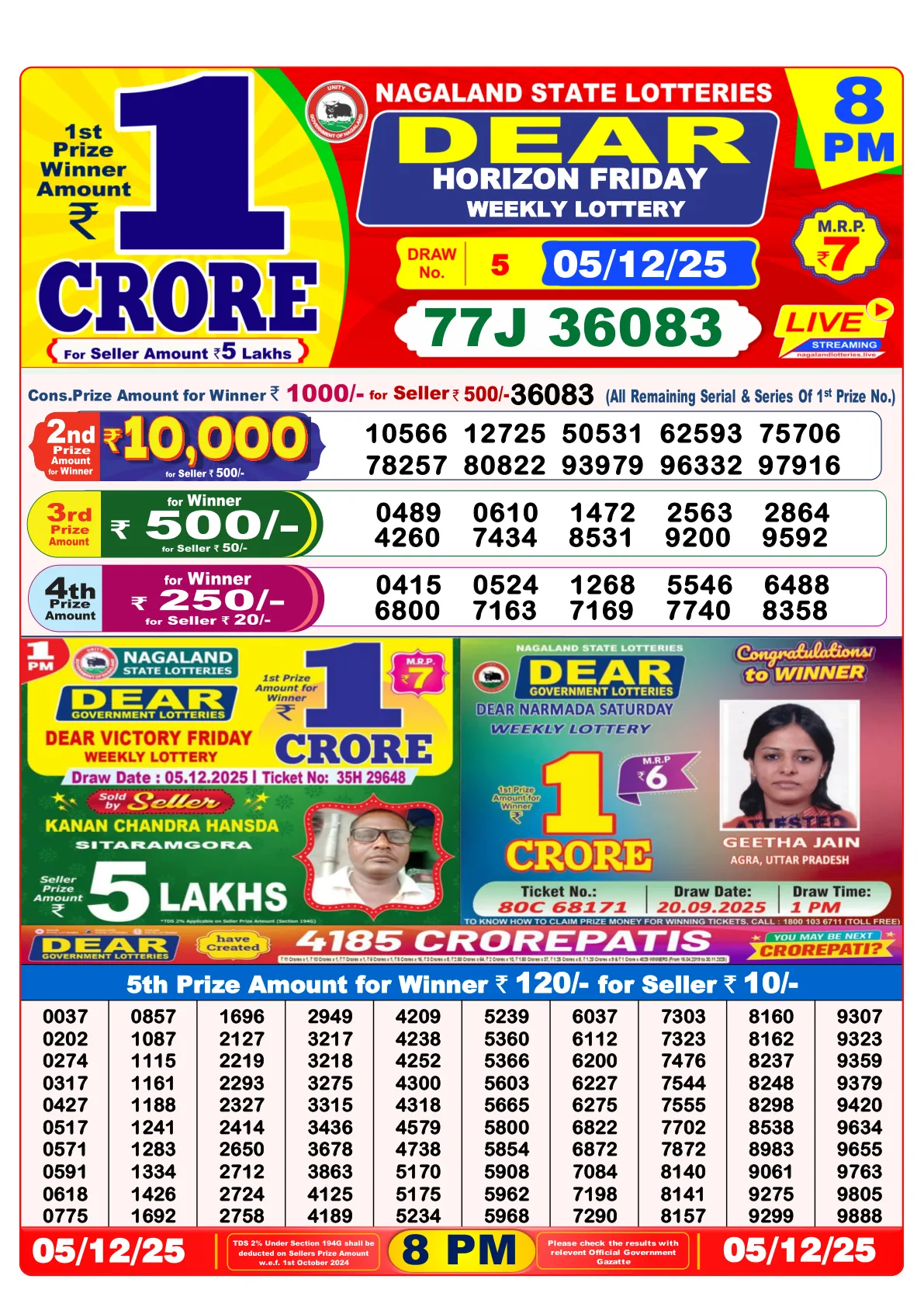 Lottery Sambad Old Result - 05/12/2025 | 8PM