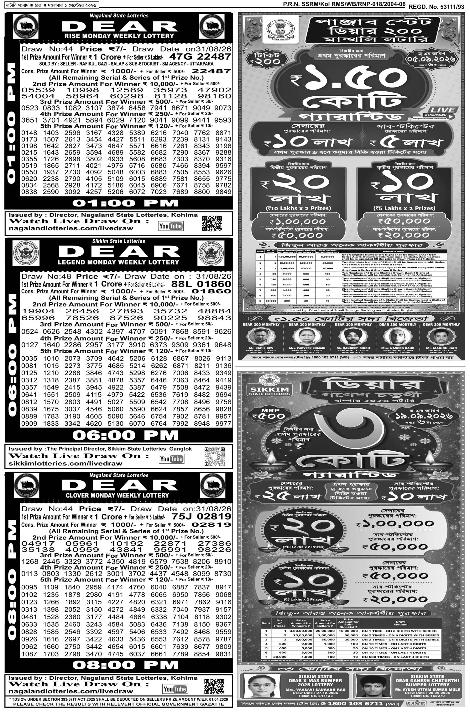 Lottery Sambad E-Paper 01 September 2026