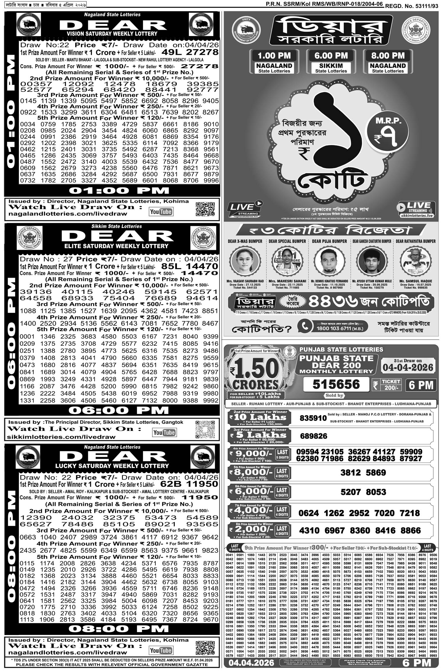 Lottery Sambad E-Paper 05 April 2026
