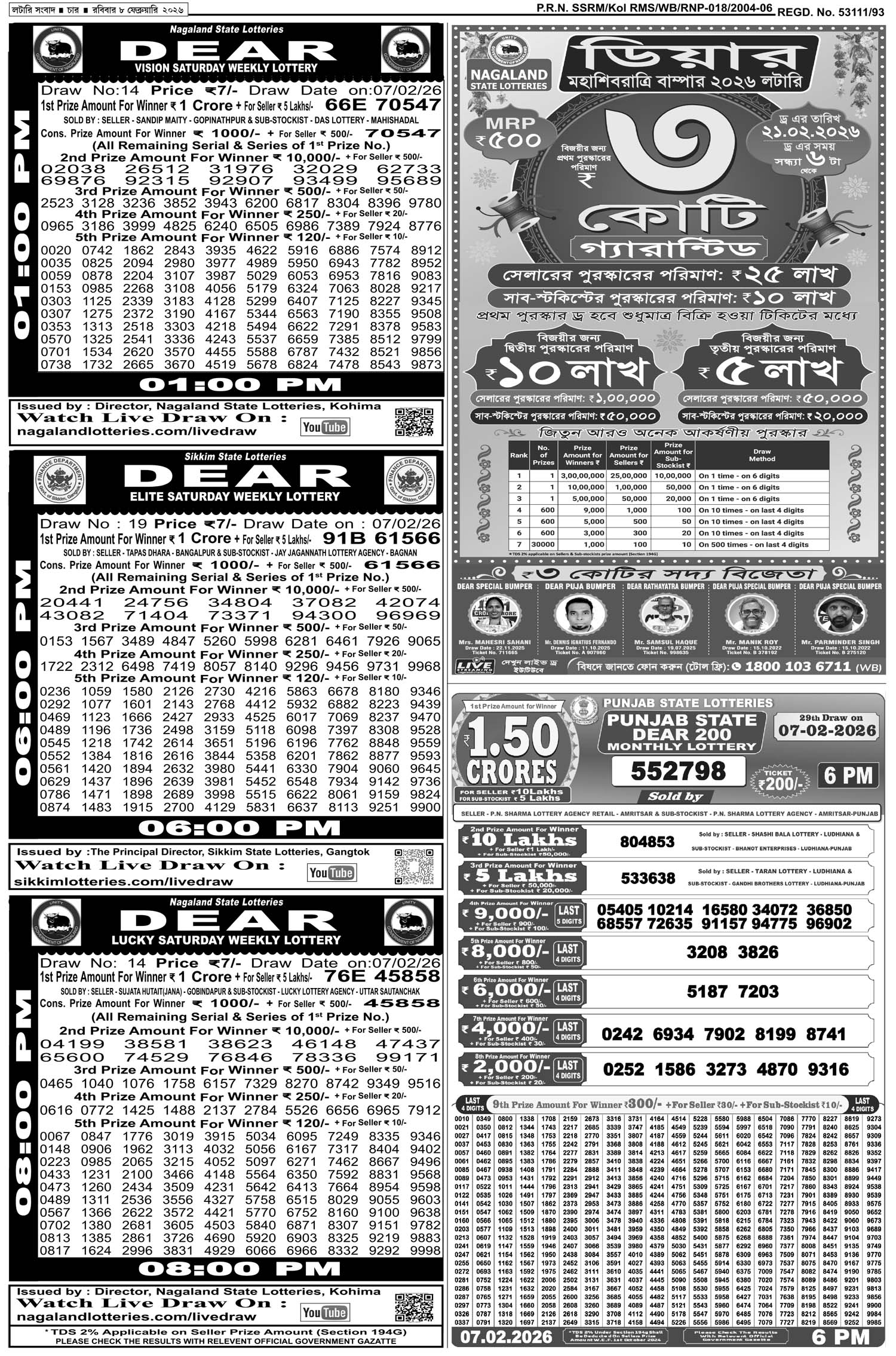 Lottery Sambad E-Paper 08 February 2026