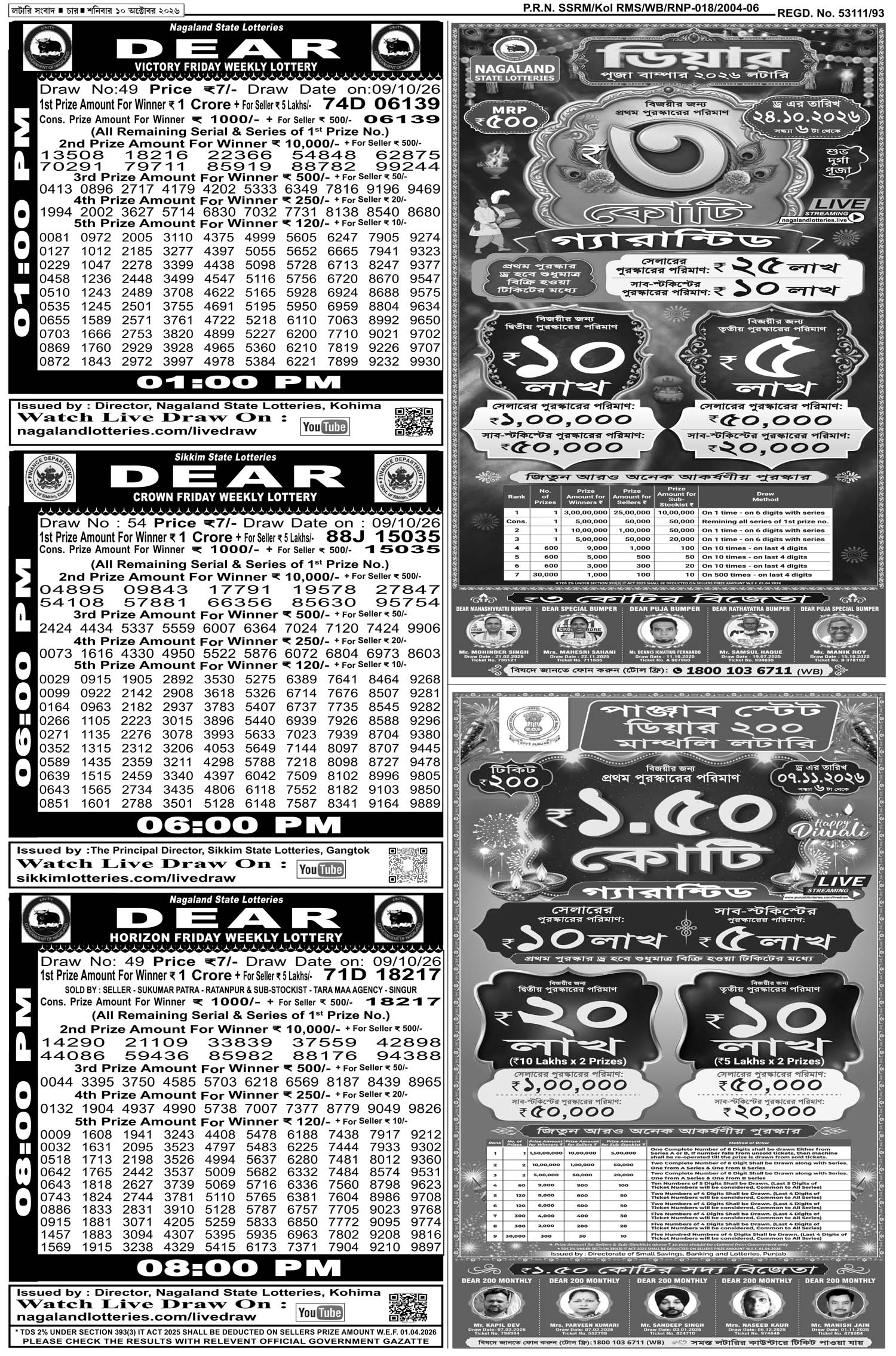 Lottery Sambad E-Paper 10 October 2026