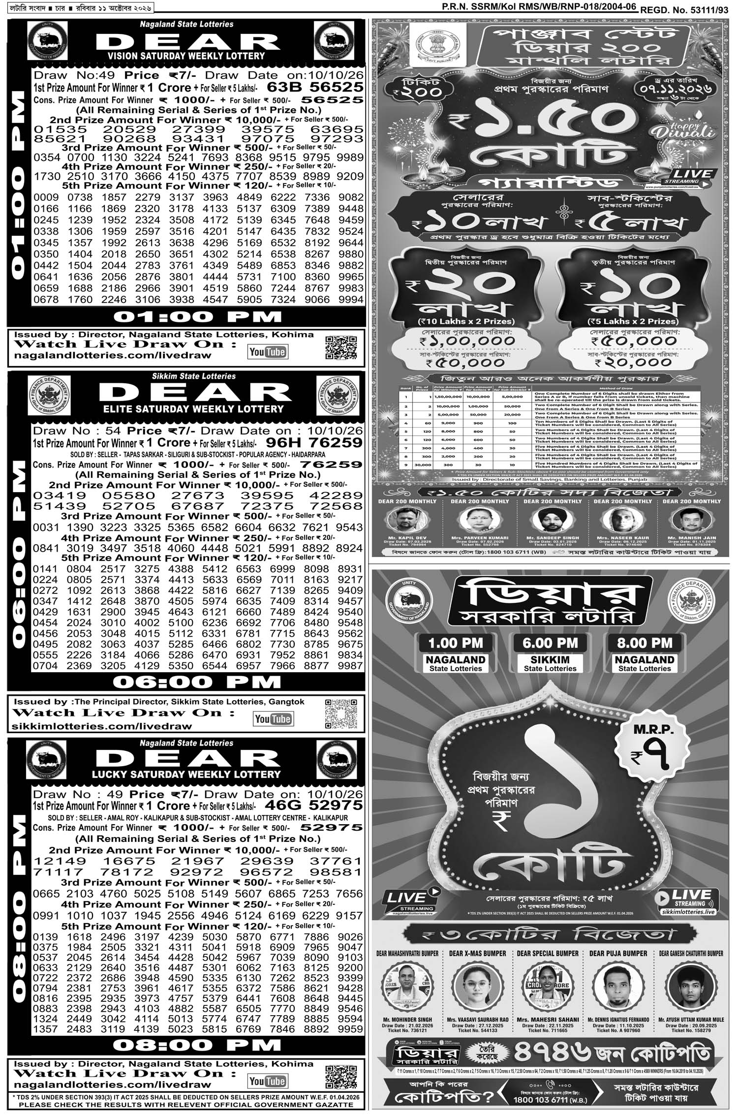 Lottery Sambad E-Paper 11 October 2026