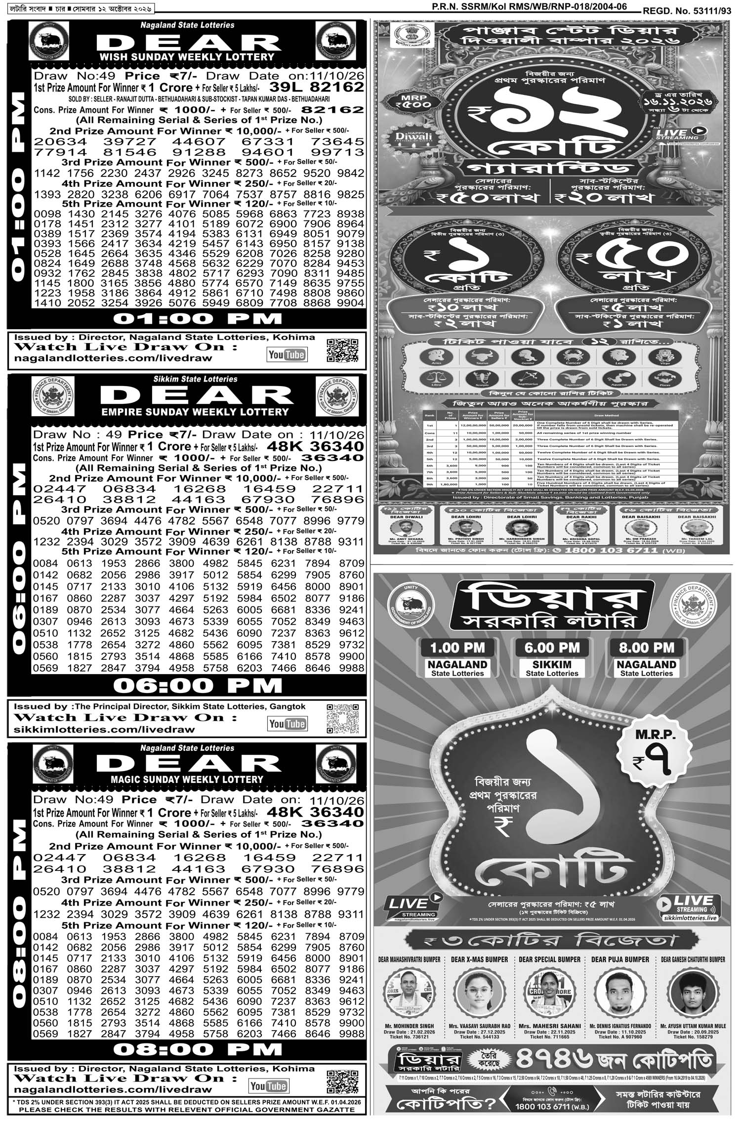 Lottery Sambad E-Paper 12 October 2026