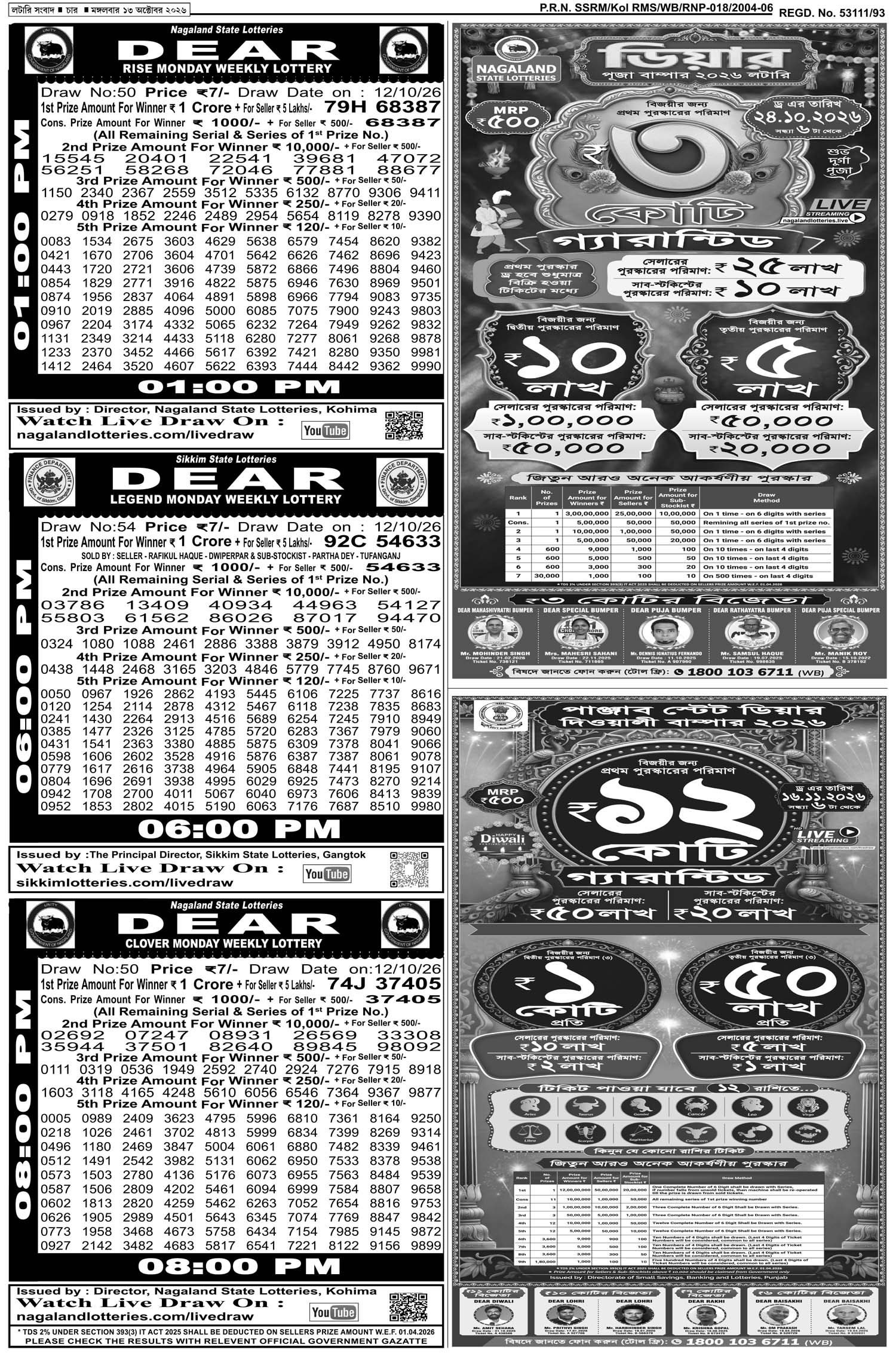 Lottery Sambad E-Paper 13 October 2026
