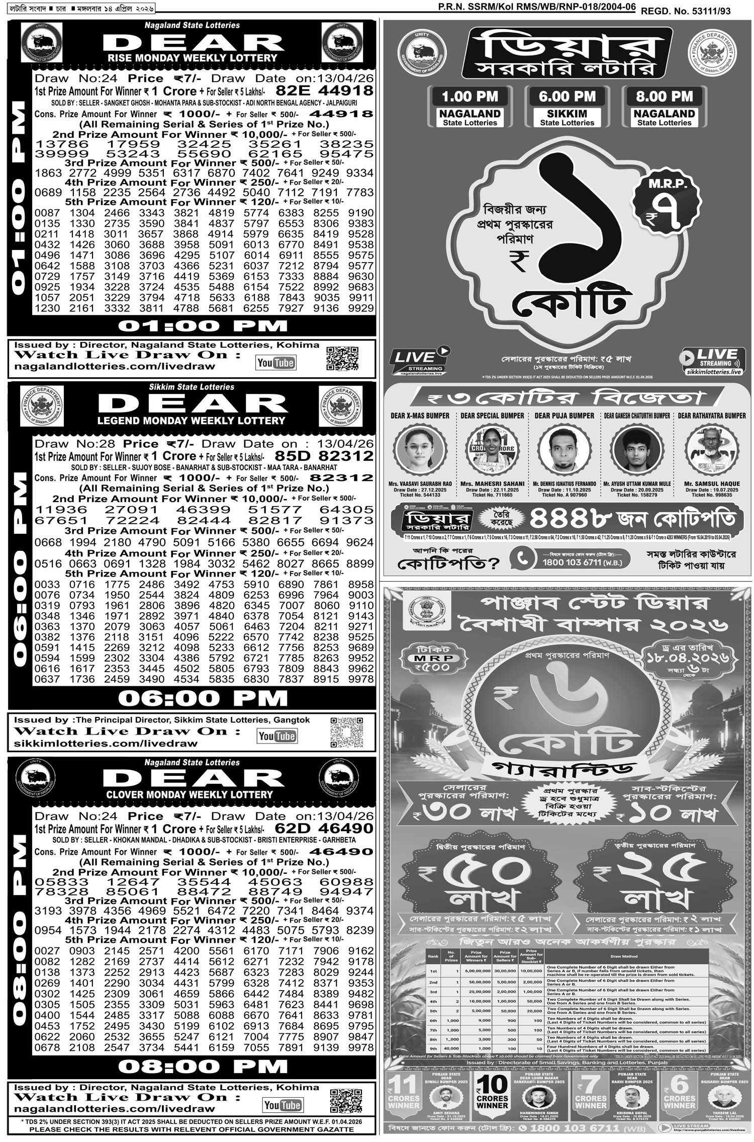 Lottery Sambad E-Paper 14 April 2026
