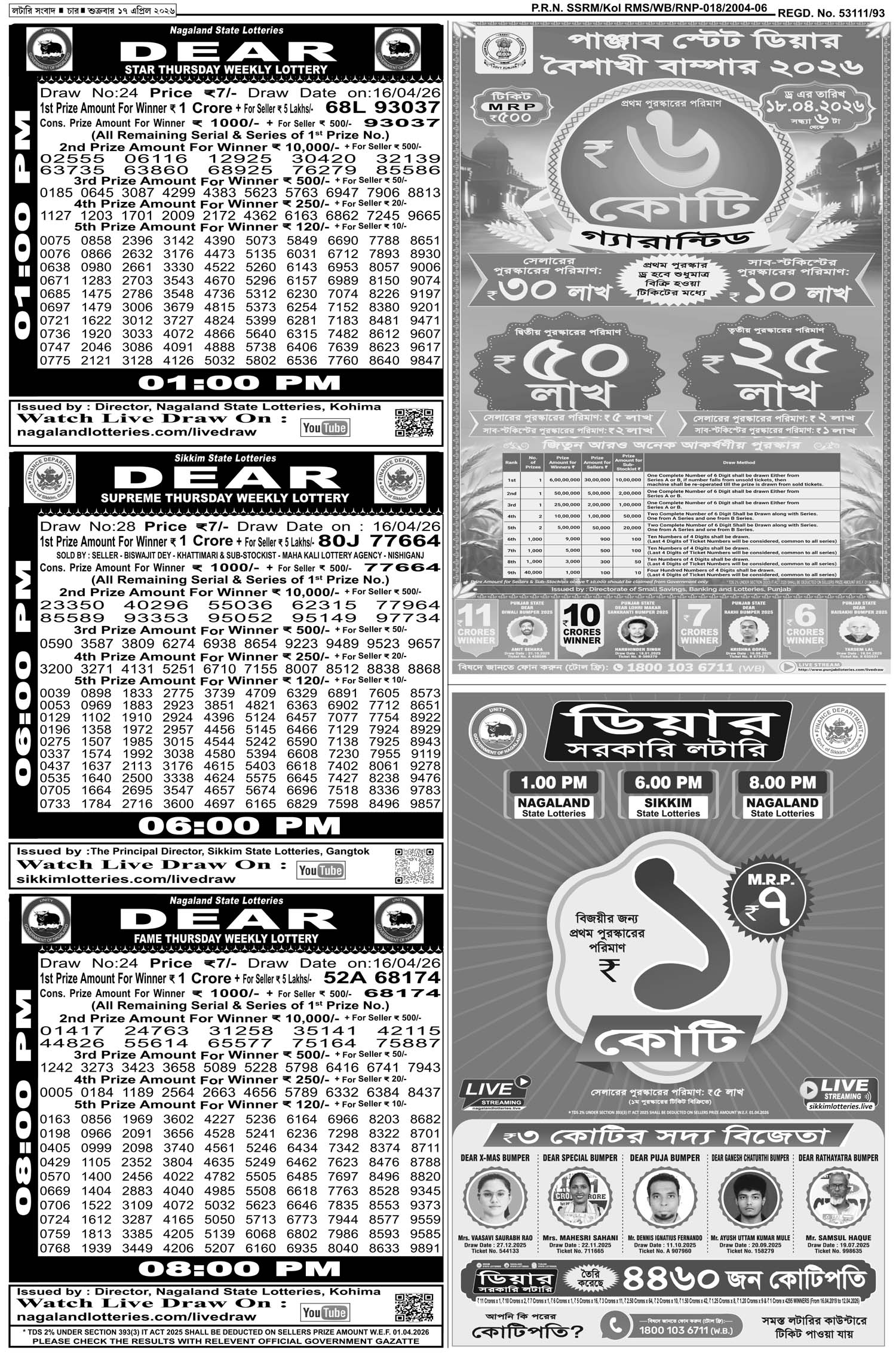 Lottery Sambad E-Paper 17 April 2026