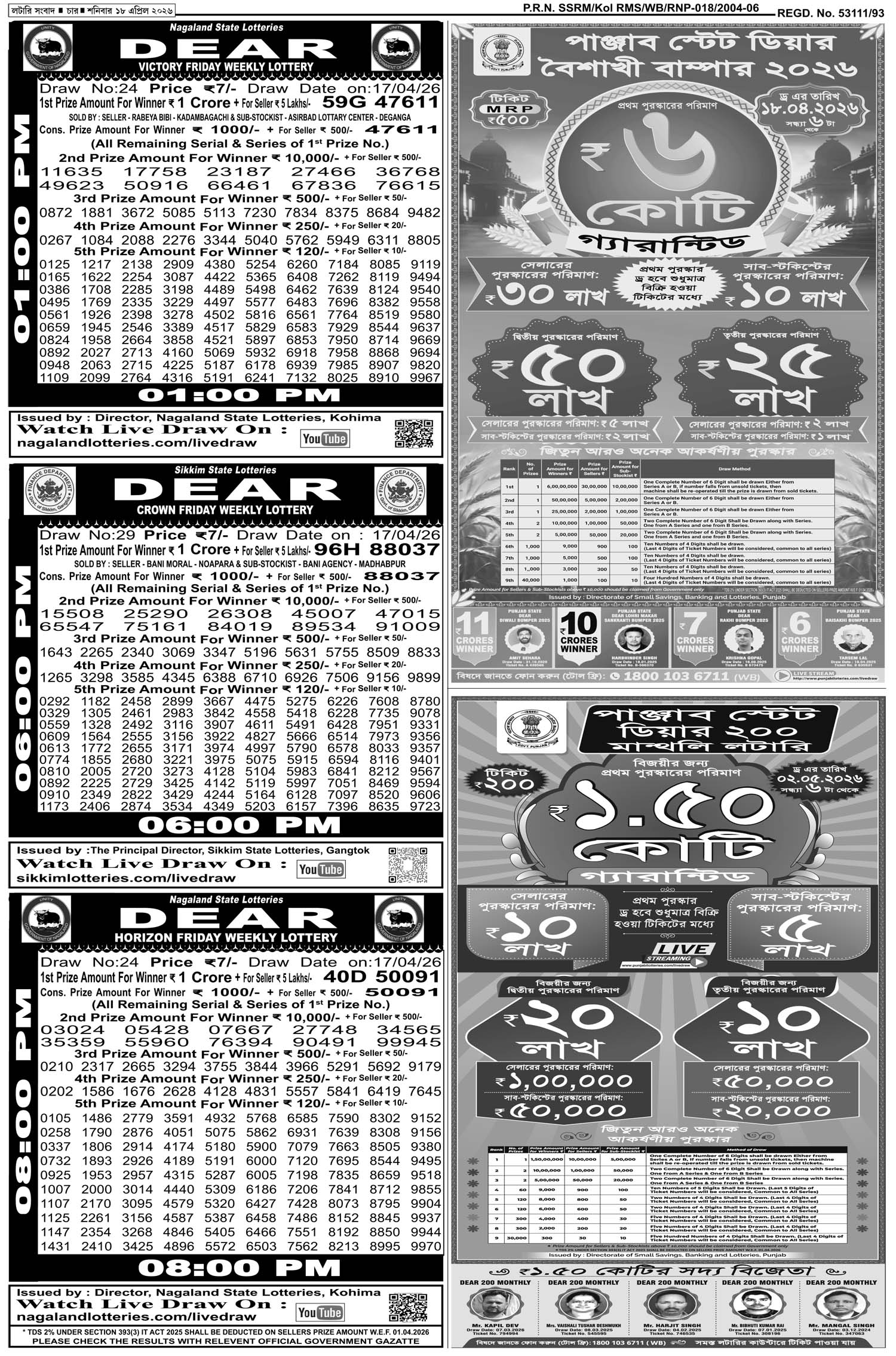 Lottery Sambad E-Paper 18 April 2026