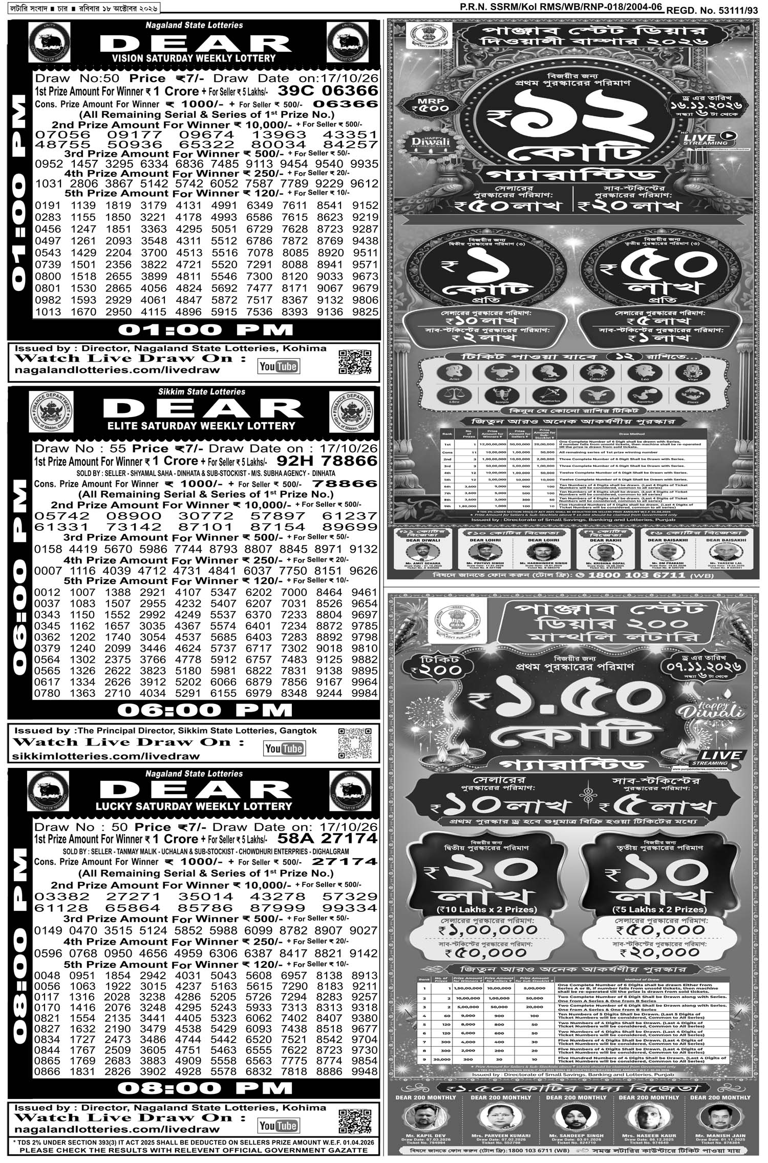 Lottery Sambad E-Paper 18 October 2026