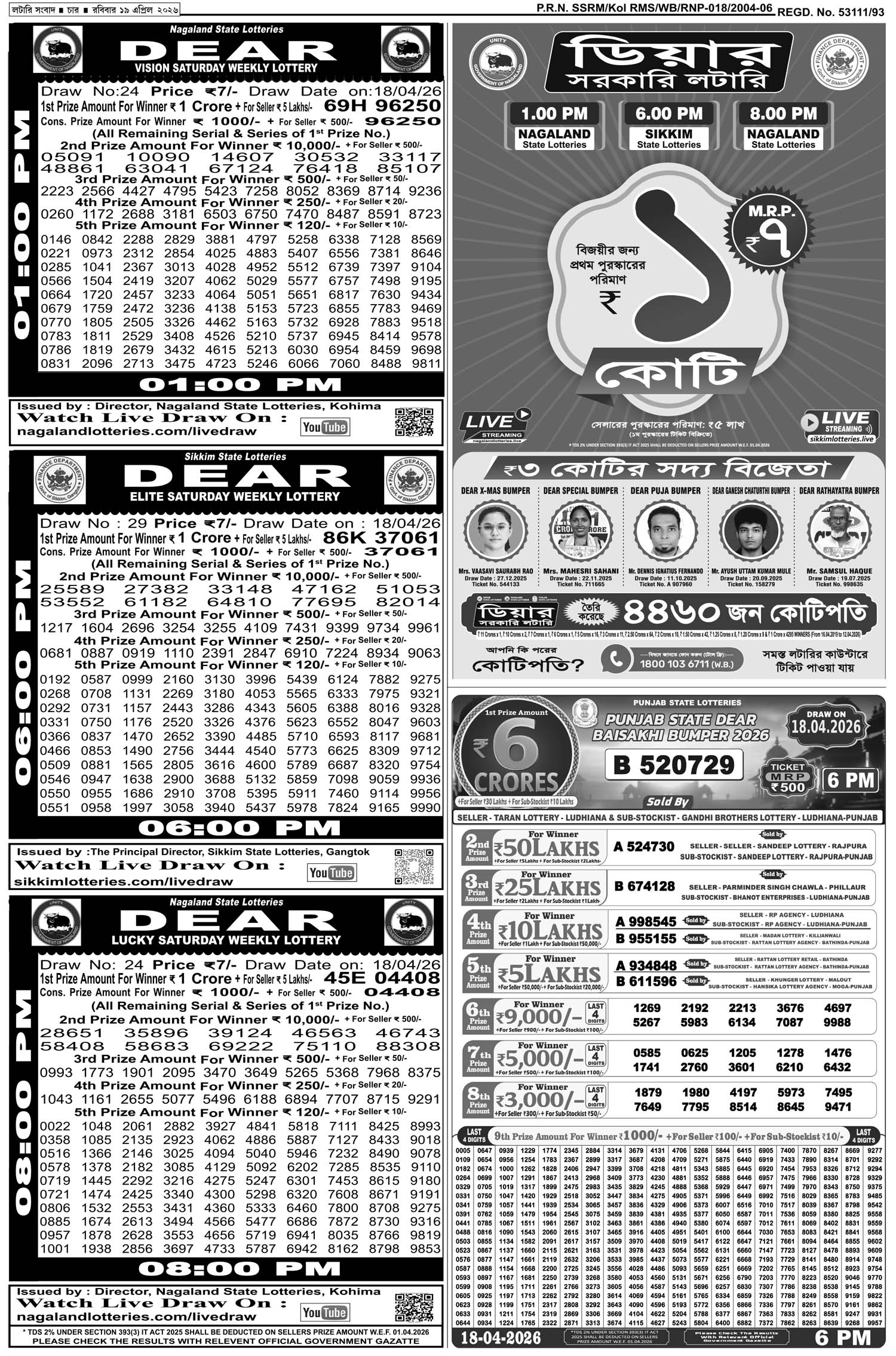 Lottery Sambad E-Paper 19 April 2026