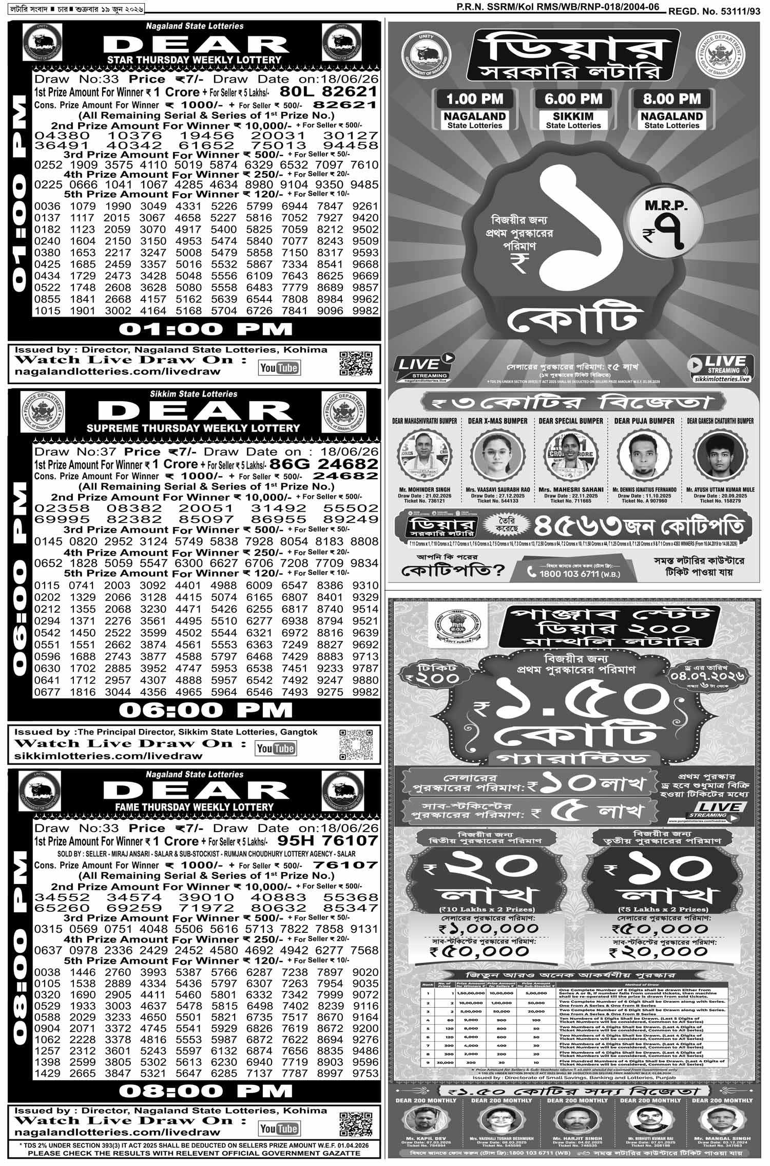 Lottery Sambad E-Paper 19 June 2026