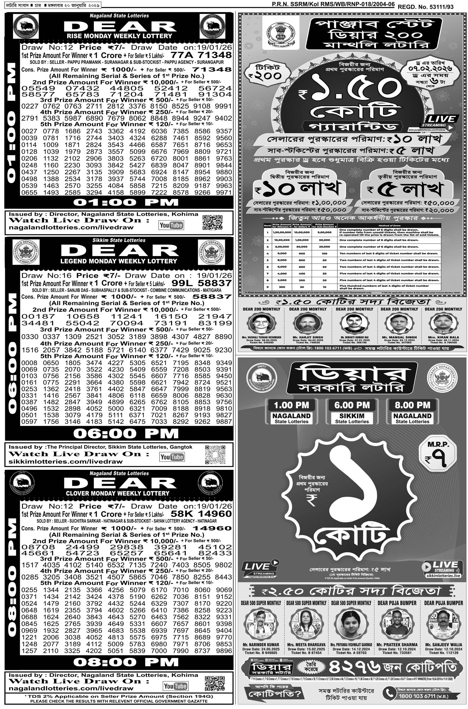 Lottery Sambad E-Paper 20 January 2026