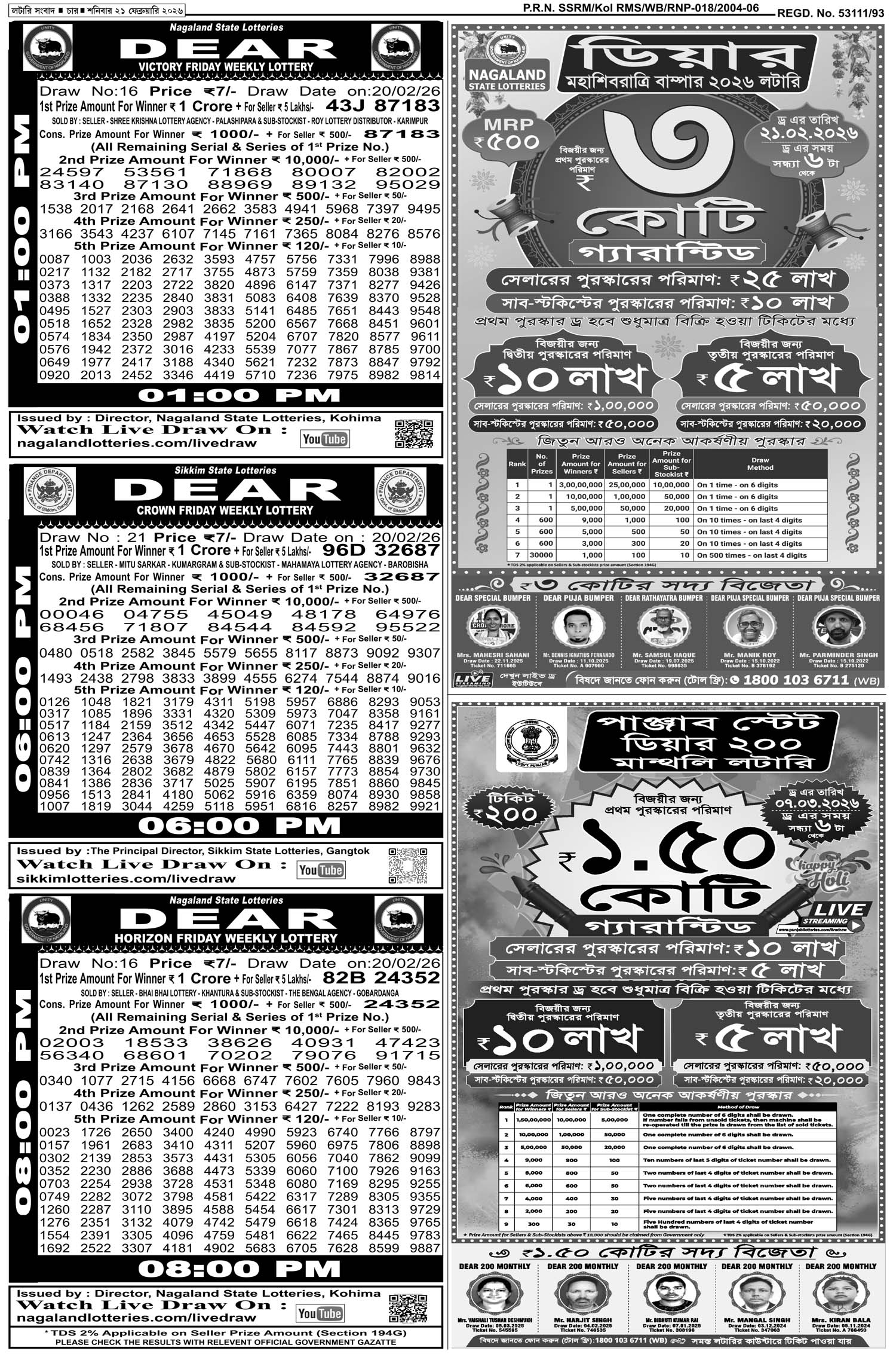 Lottery Sambad E-Paper 21 February 2026