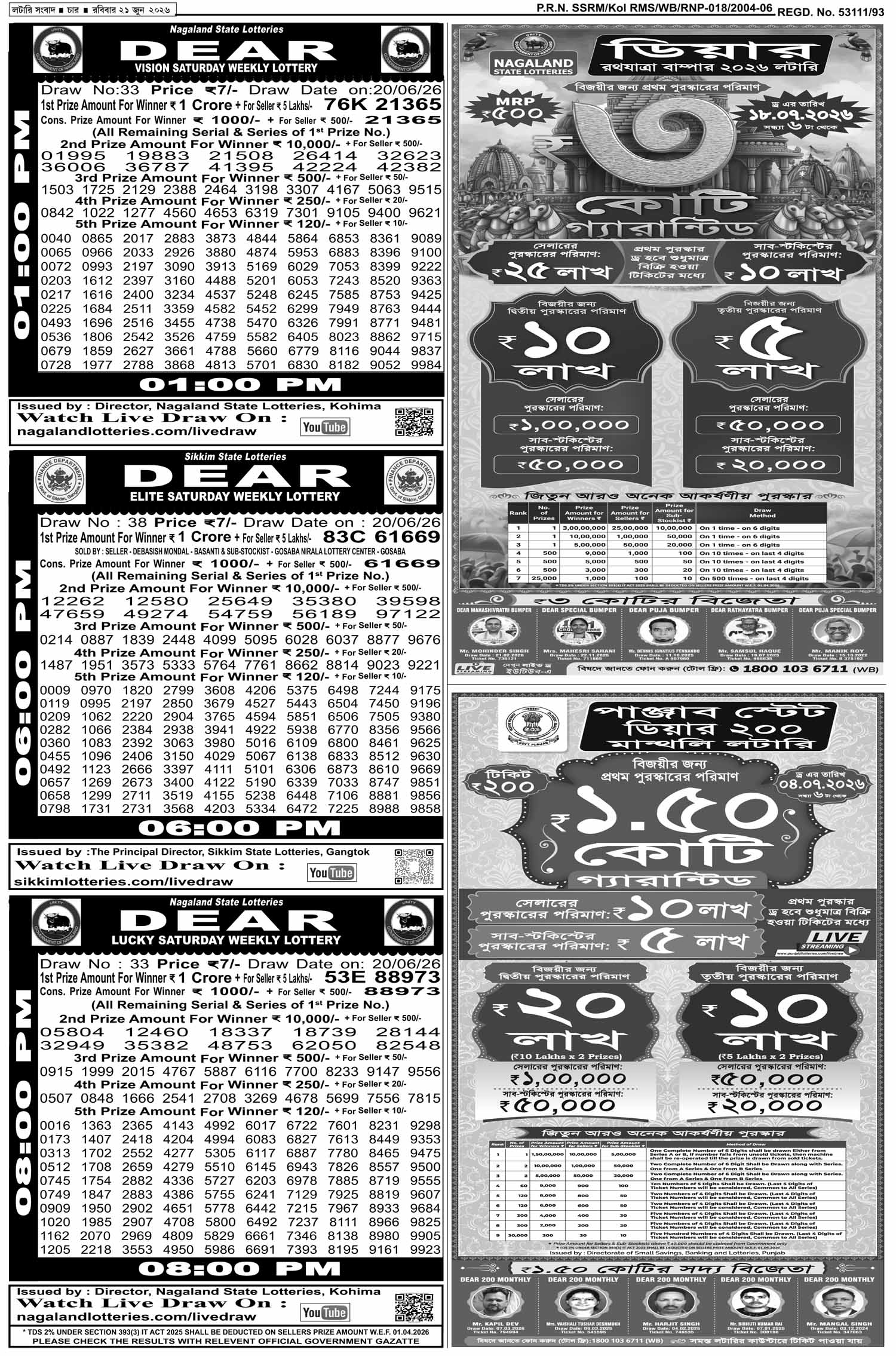Lottery Sambad E-Paper 21 June 2026