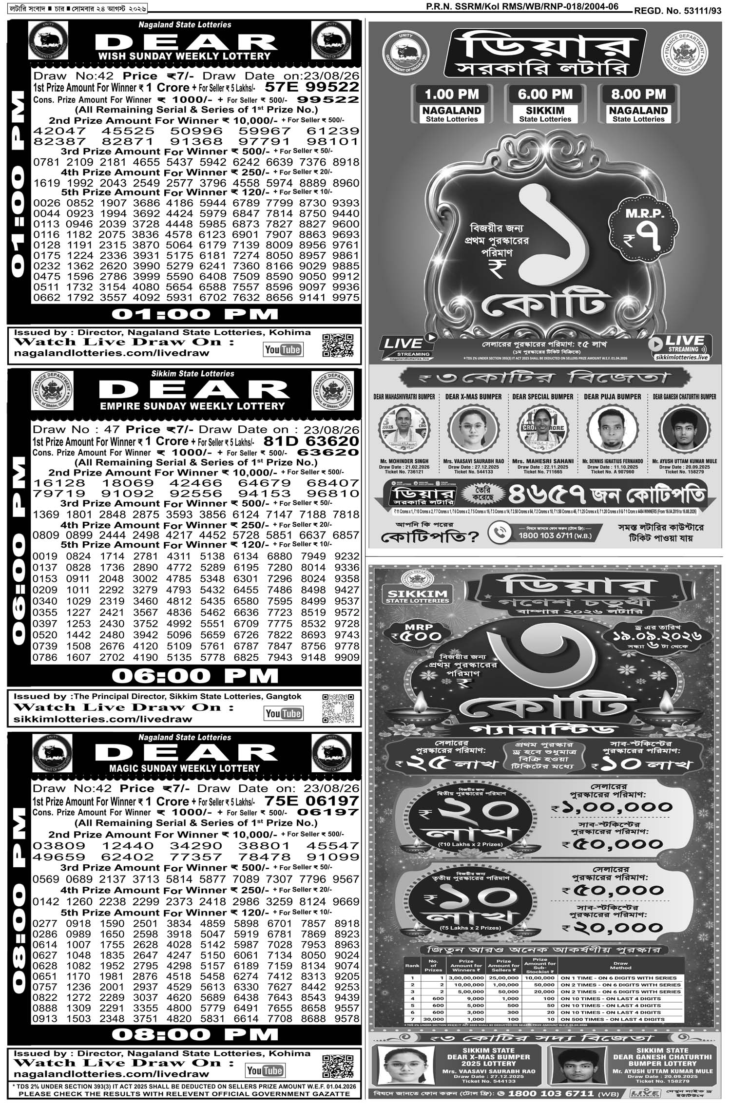 Lottery Sambad E-Paper 24 August 2026