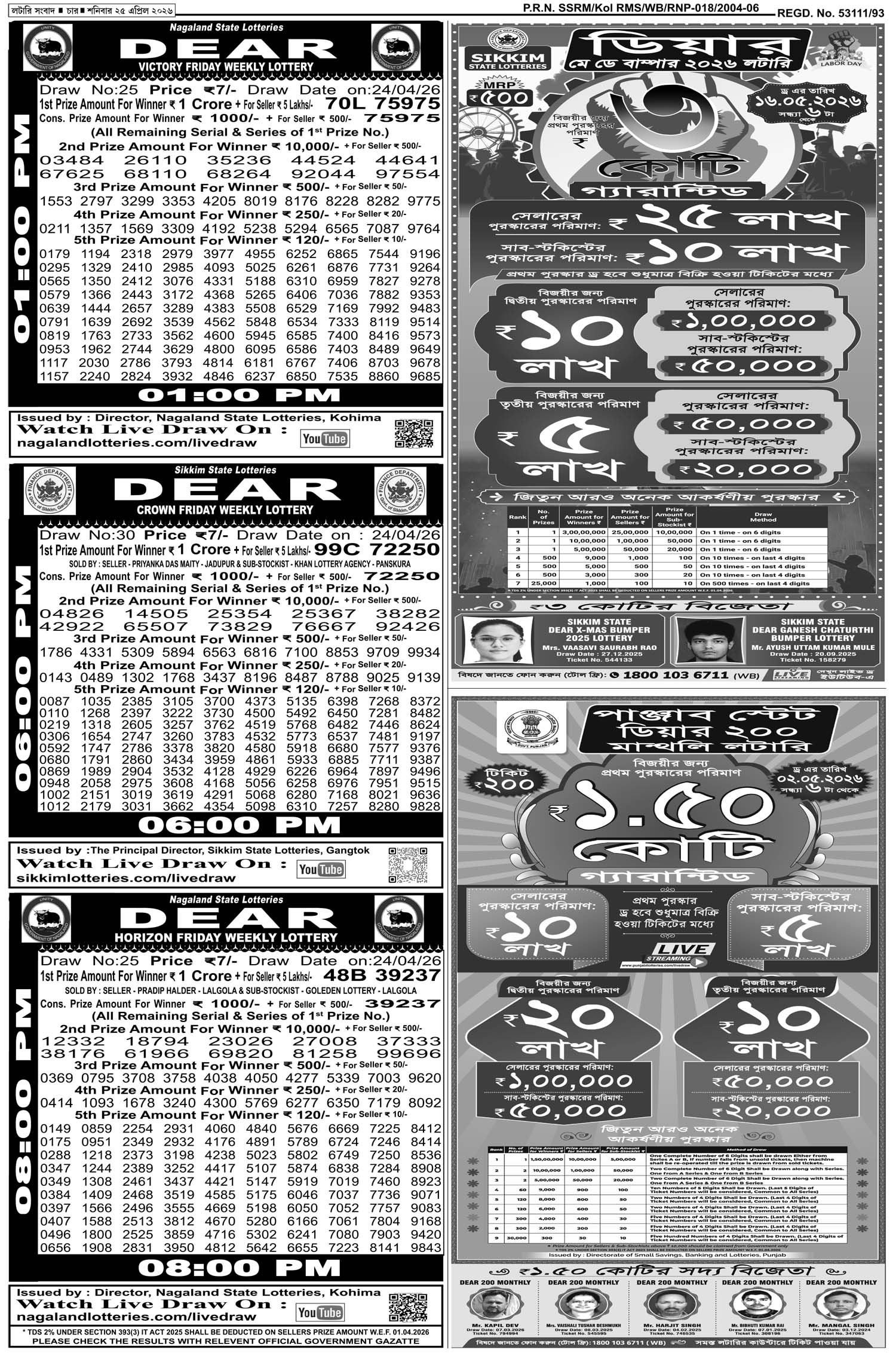 Lottery Sambad E-Paper 25 April 2026