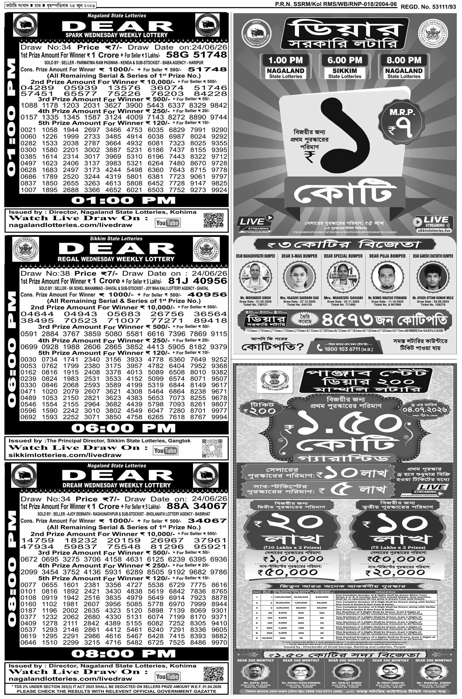 Lottery Sambad E-Paper 25 June 2026