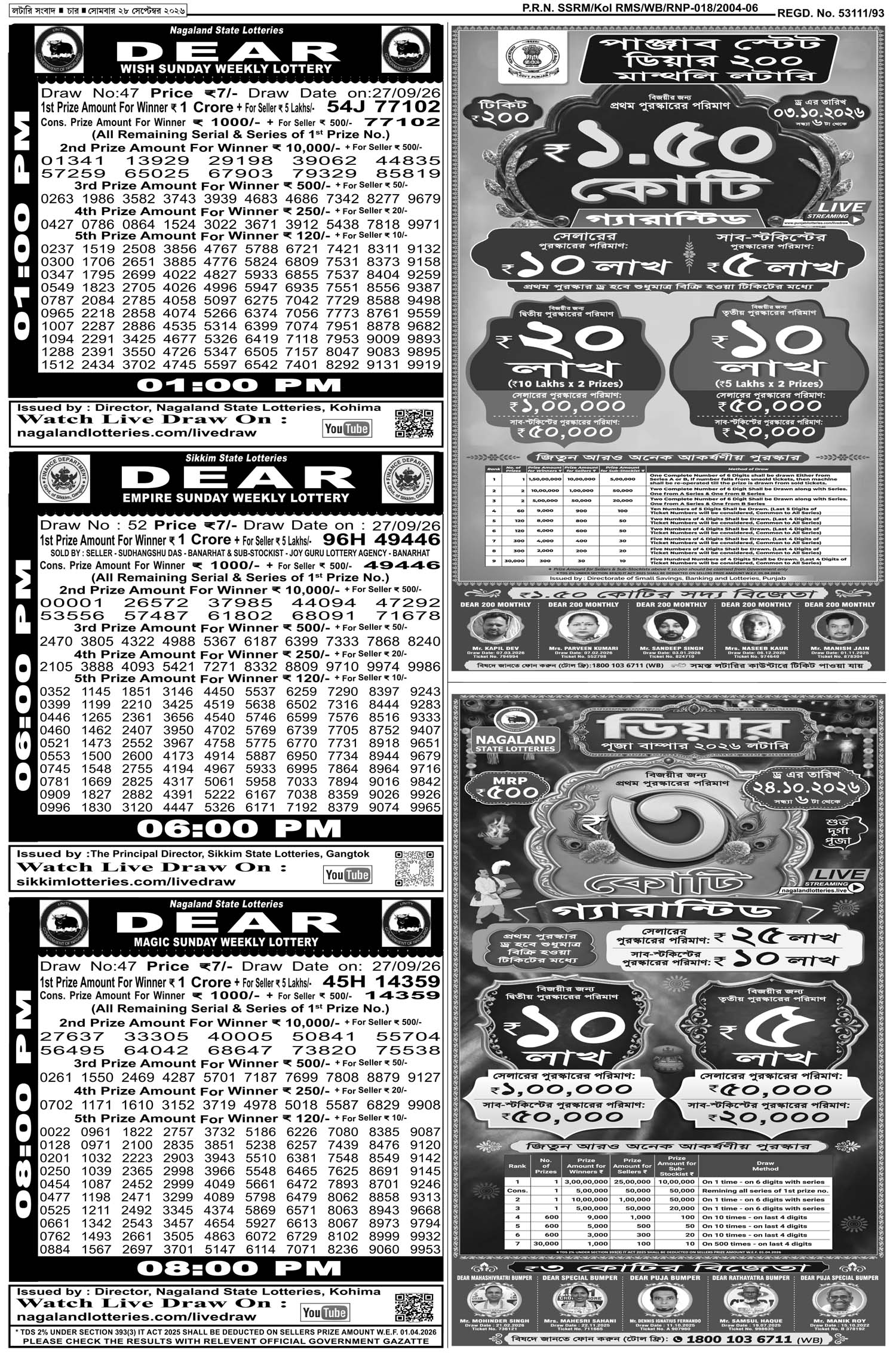 Lottery Sambad E-Paper 28 September 2026