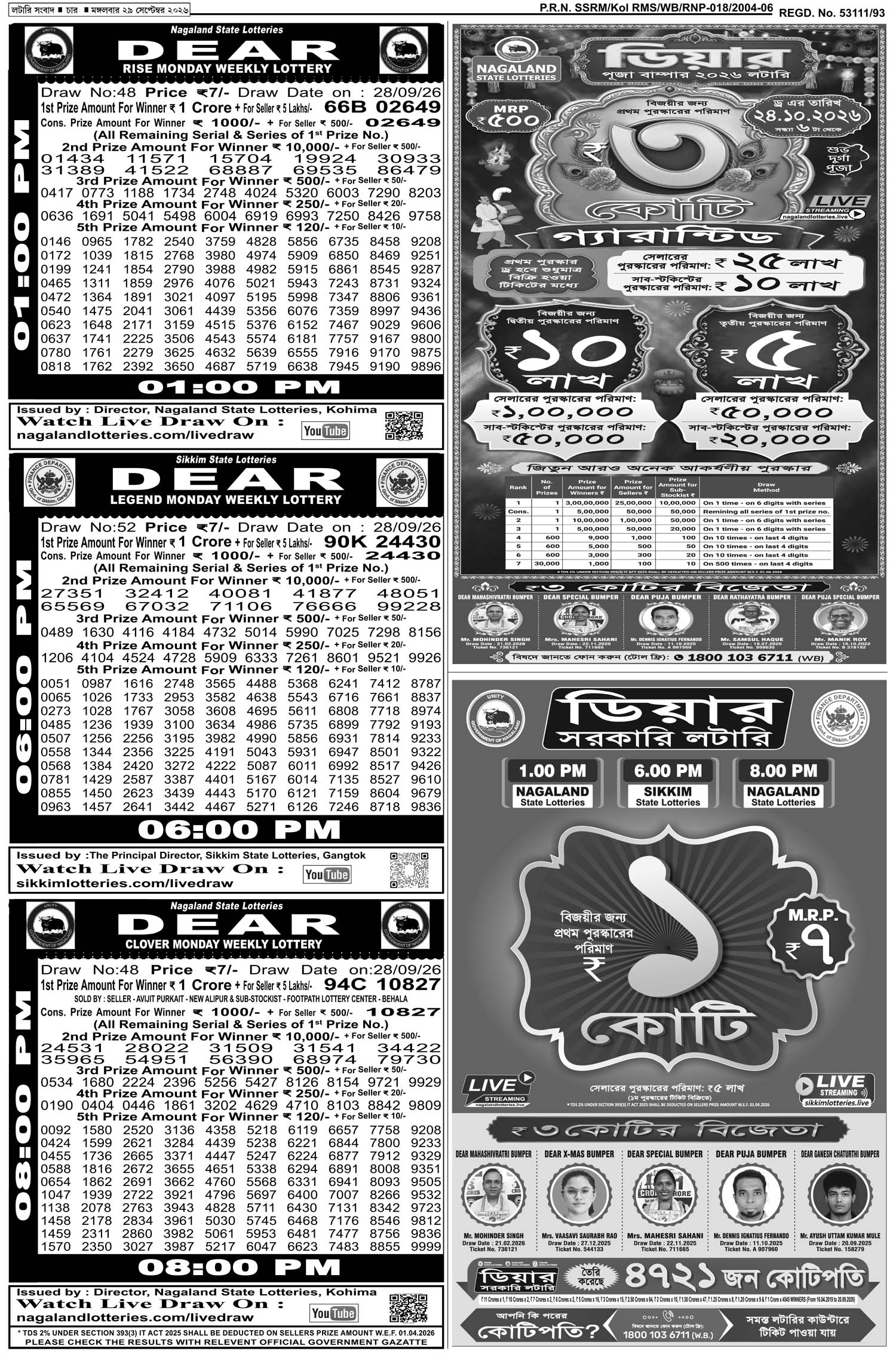 Lottery Sambad E-Paper 29 September 2026