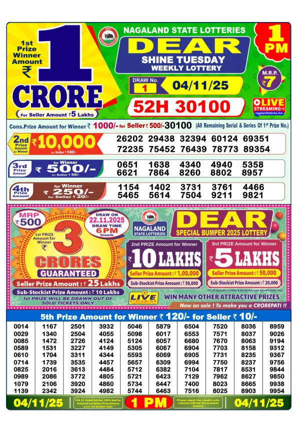 Lottery Sambad Result Today 04-11-2025 1PM