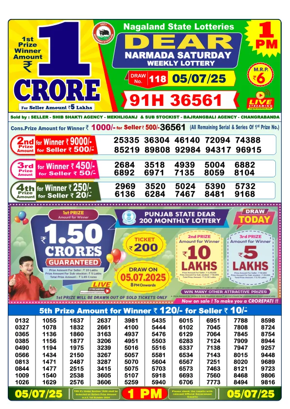 Lottery Sambad Result Today 05-07-2025 1PM