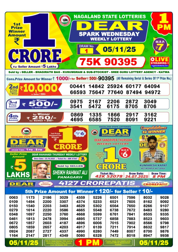 Lottery Sambad Result Today 05-11-2025 1PM
