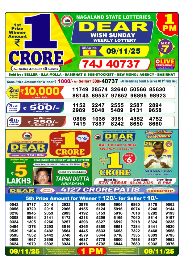Lottery Sambad Result Today 09-11-2025 1PM