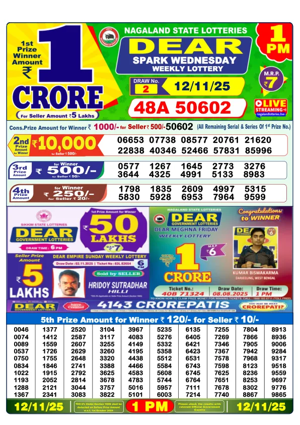 Lottery Sambad Result Today 12-11-2025 1PM