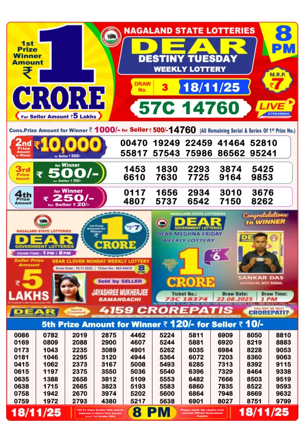 Lottery Sambad Result Today 18-11-2025 8PM