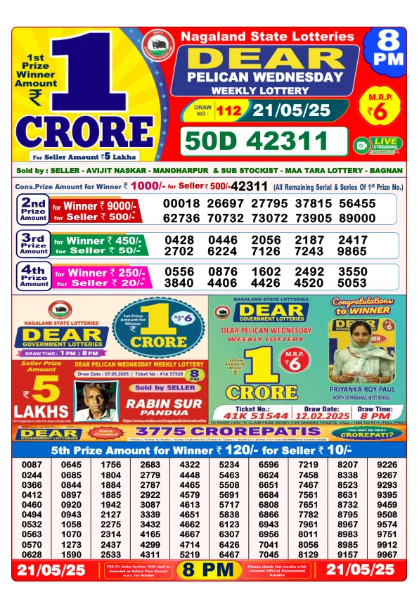 Lottery Sambad Result Today 21-05-2025 8PM