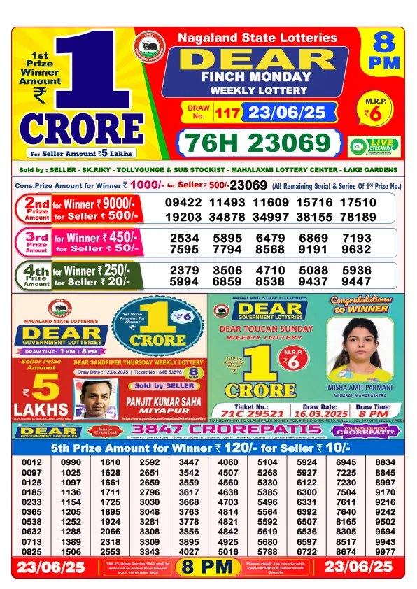 Lottery Sambad Result Today 23-06-2025 8PM